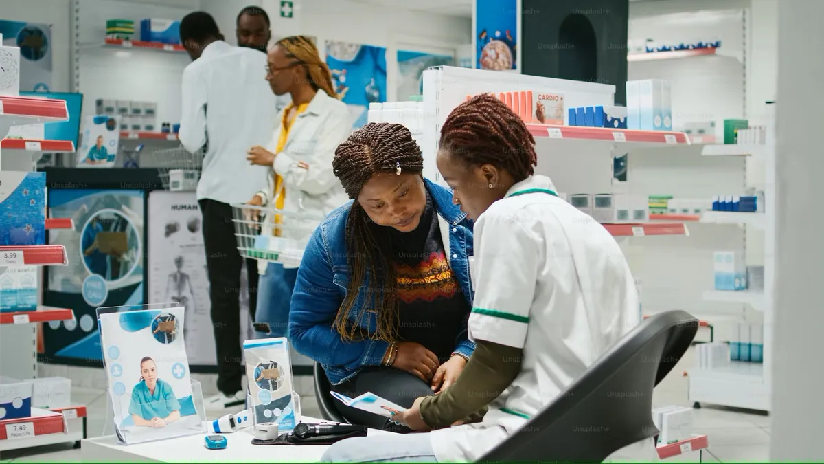 Pharmacist dispensing medicines safely