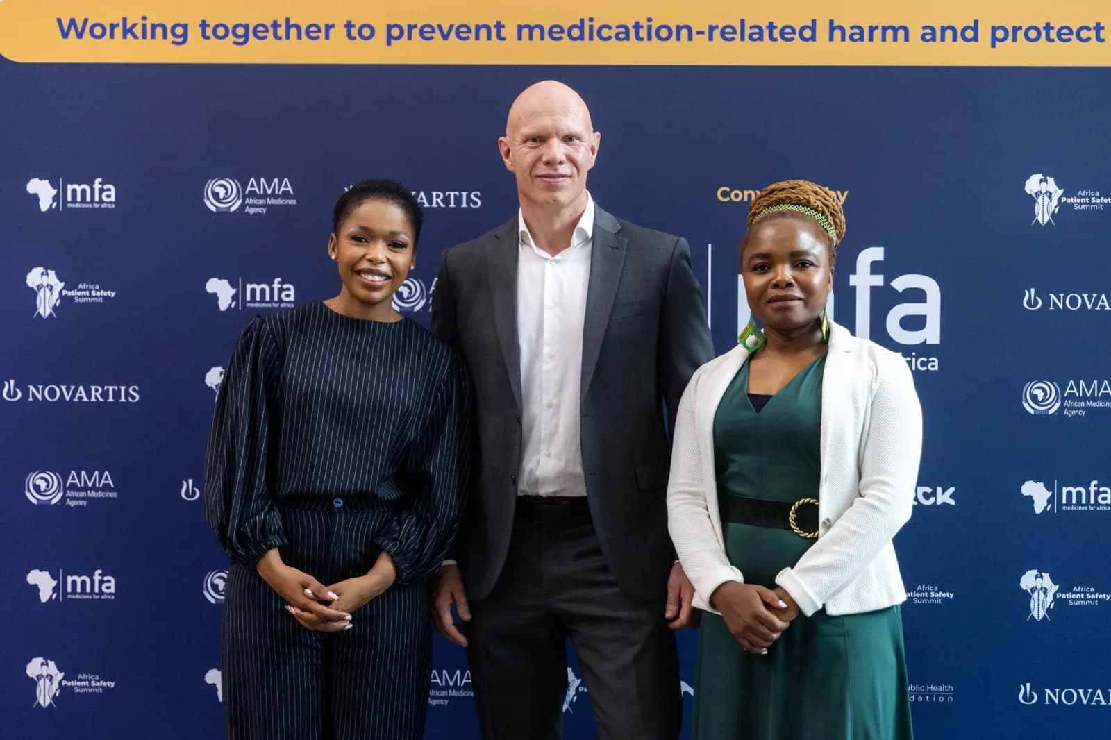 Nozipho Tshabalala, facilitadora do Fórum, Kimmo Mäkinen, cofundador e director de operações da MFA, e Dra. Lenias Hwenda, directora-geral da MFA e presidente da Cimeira — Kigali, Setembro de 2026.